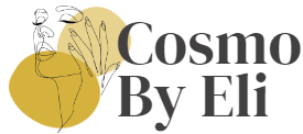 Minimalist logo with a woman's profile and golden circle for Cosmo By Eli